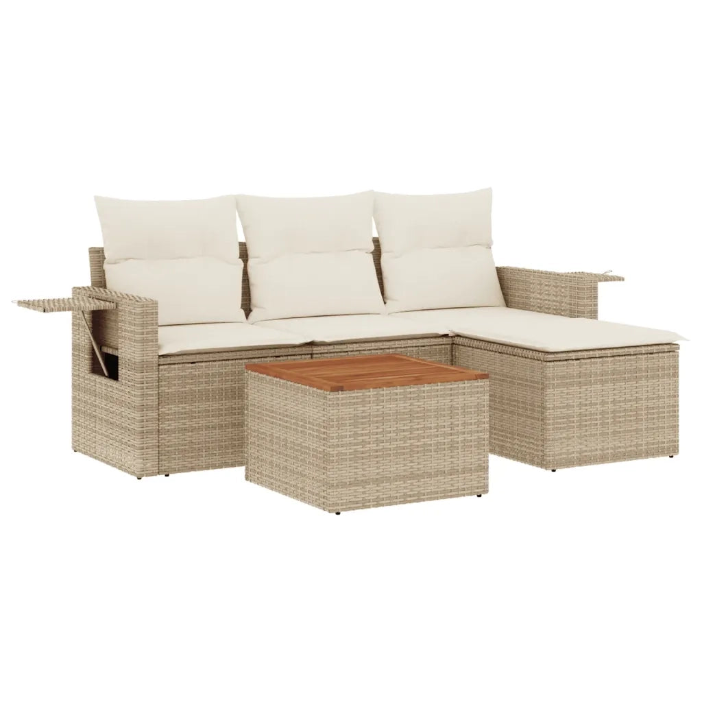 Set Divano da Giardino 5 pz con Cuscini Beige in Polyrattan 3224532