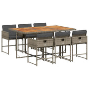 Set da Pranzo da Giardino 7 pz | Set Salotto da Giardino con Cuscini in Polyrattan Grigio