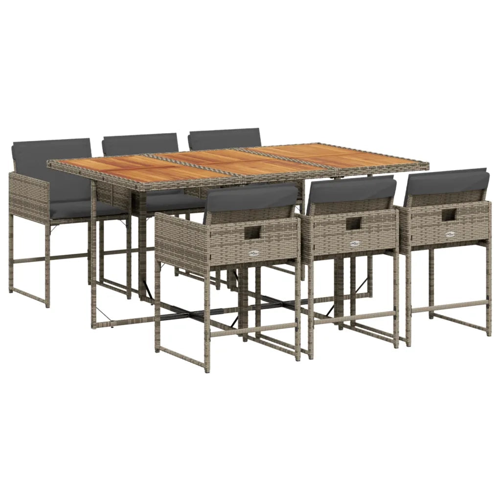 Set da Pranzo da Giardino 7 pz | Set Salotto da Giardino con Cuscini in Polyrattan Grigio