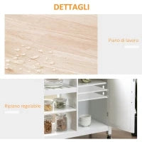Carrello da Cucina con 1 Cassetto, 1 Armadietto e 1 Ripiano a 3 Livelli, 92x40x84cm, Bianco