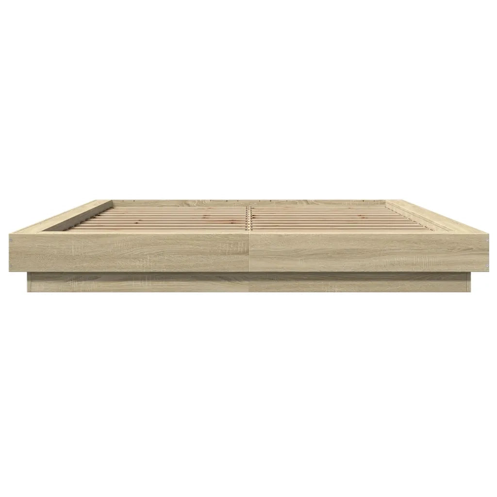 Letto matrimoniale | Letto per adulti | Giroletto Luci LED Rovere Sonoma 150x200 cm Legno Multistrato