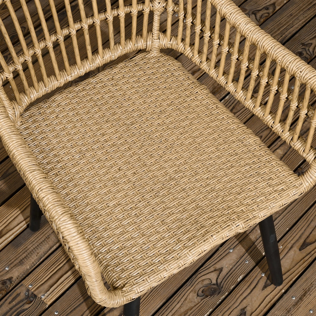 Set Tavolo con Vetro Temperato e 6 Sedie con Cuscini da Giardino in Acciaio e PE Rattan Naturale Nero e Beige
