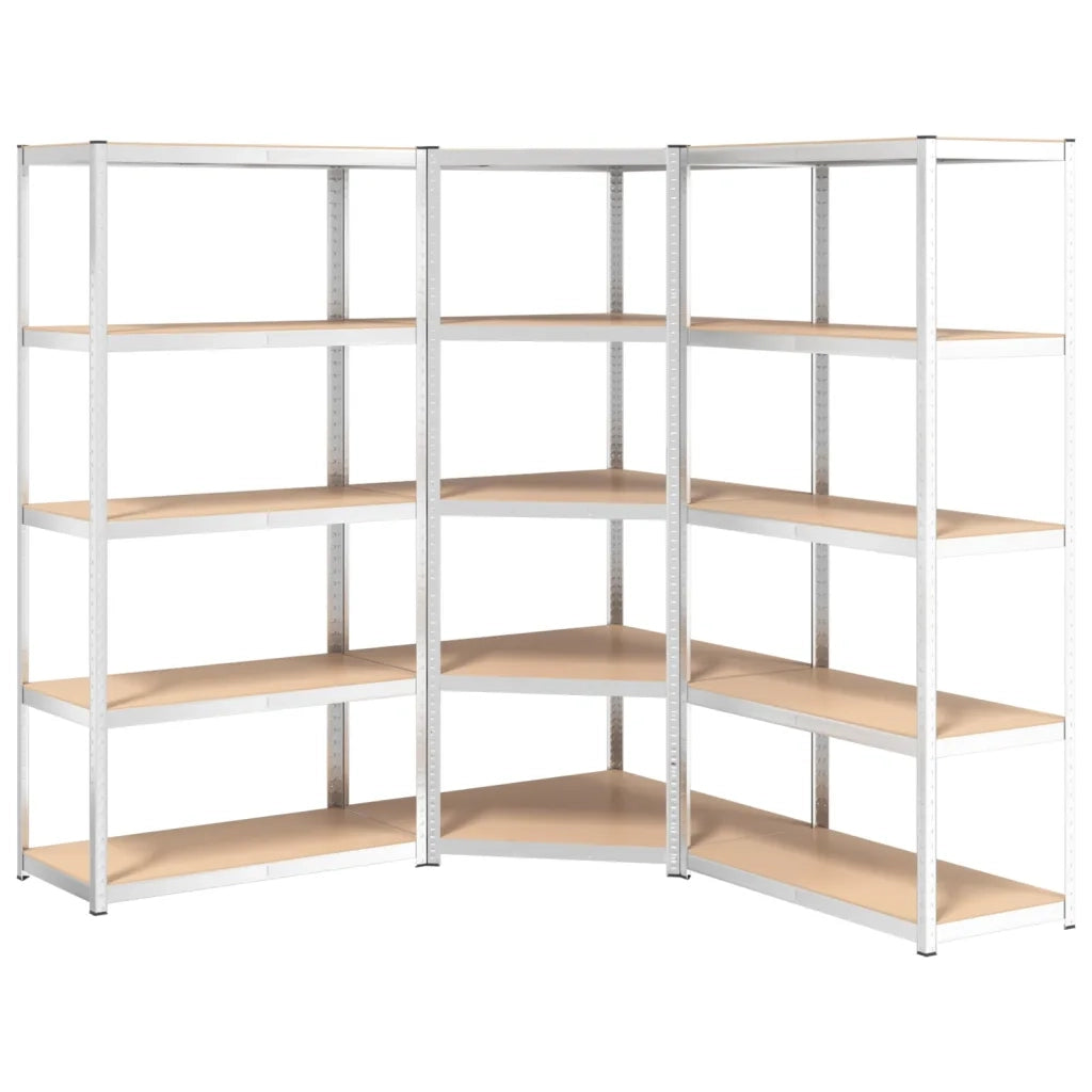 Scaffali Resistenti 5 Ripiani 3pz Argento Acciaio e Multistrato 3154206
