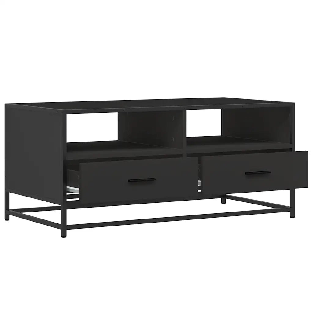Tavolino Salotto Nero 100x50x45 cm Legno Multistrato e Metallo