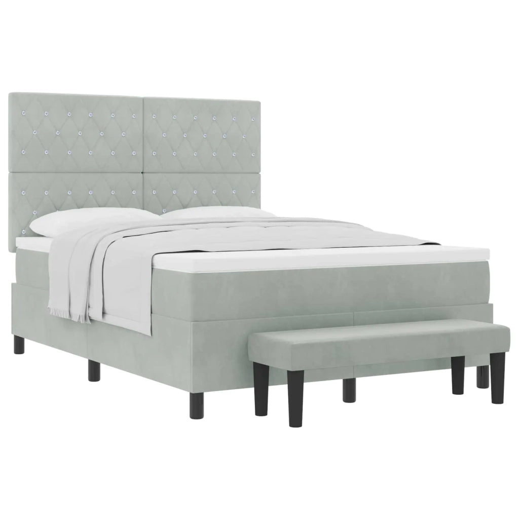 Letto a molle con materasso Grigio chiaro 160 x 200 cm Velluto