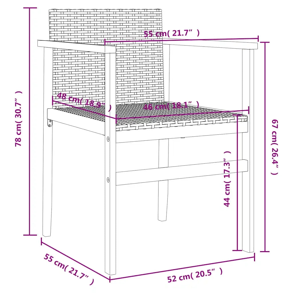 Sedie da Giardino 2 pz | Sedie da Esterno Nere in Polyrattan e Legno Massello