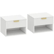 Set di 2 Comodini Sospesi con Pannelli Scanalati, Cassetto e Ripiano, 40x34x29 cm, Bianco
