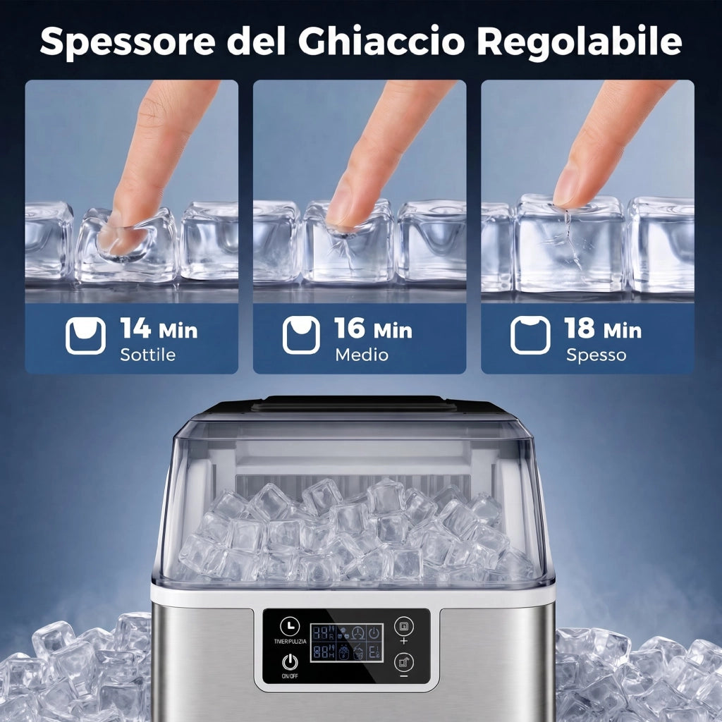 Macchina del Ghiaccio Autopulente da 24 Cubetti ¨C Minimal ¨C Acciaio Inox 25.2x36x37.1 cm