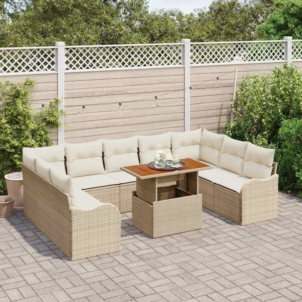 Set Divano da Giardino con cuscino 10 pcs beige e panna