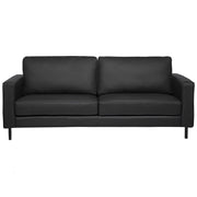 Divano in pelle nera a 3 posti con gambe in metallo con schienale imbottito e minimalista moderno