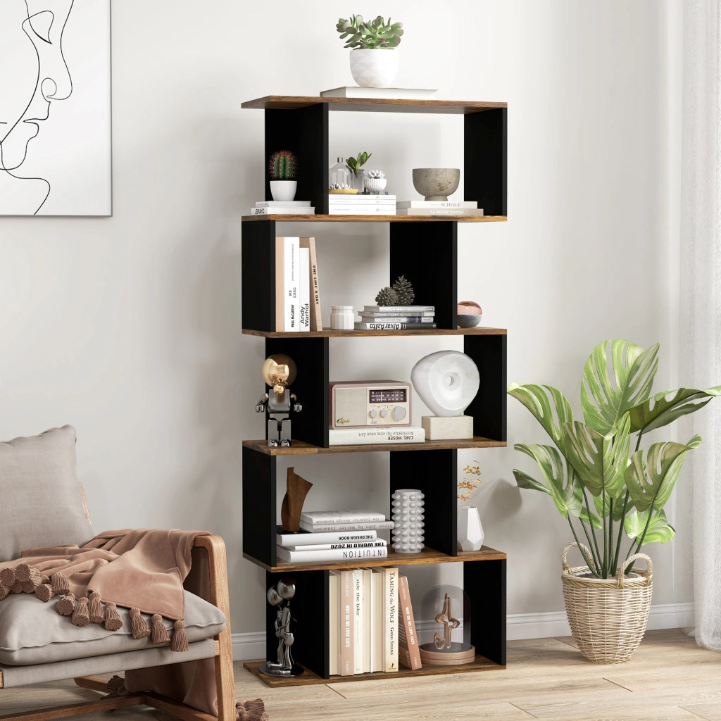 Libreria Moderna Asimmetrica a Parete con 5 Ripiani in Legno, 70x29.5x163cm, Marrone Rustico