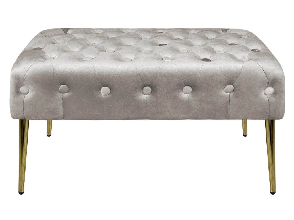 Panca Imbottita Divanetto In Velluto Sgabello A Pie Di Letto Con Gambe In Metallo Dorato Panchina Ingresso Legno Massello Pouf - Tortora