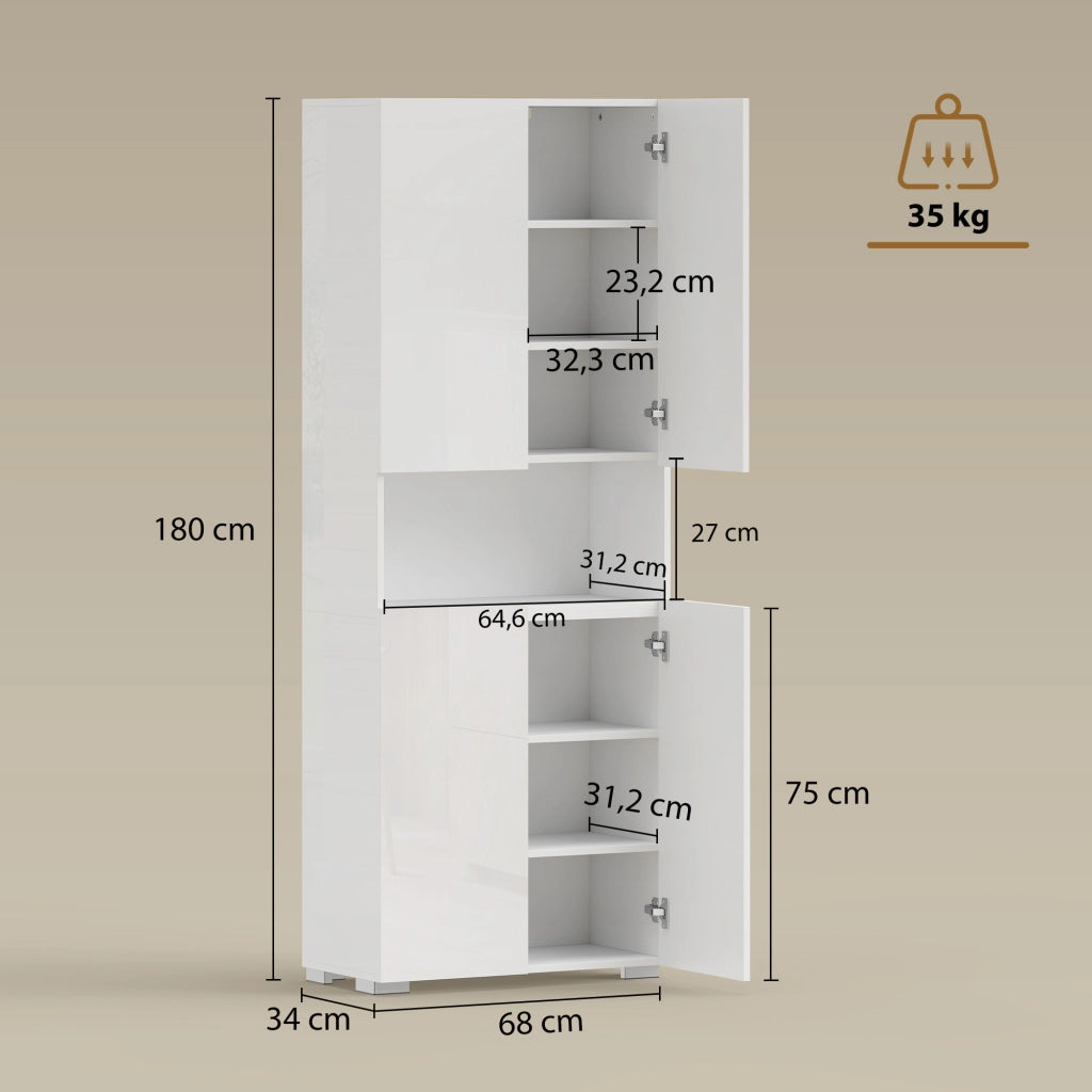 Armadio da Cucina 4 Porte ¨C Zephmum ¨C Bianco Lucido 68x34x180cm
