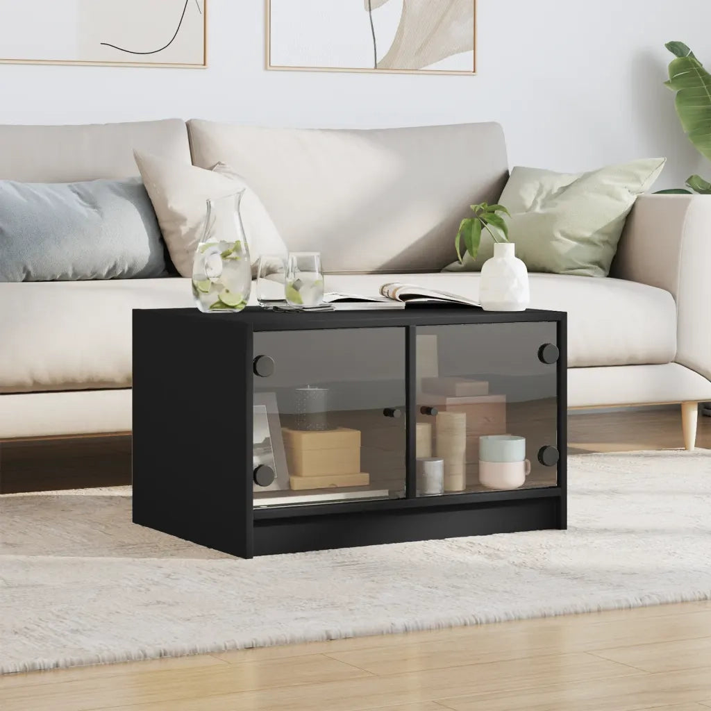 Tavolino da salotto | Tavolino da caff¨¨ | Tavolino da Soggiorno con Ante in Vetro Nero 68x50x42 cm