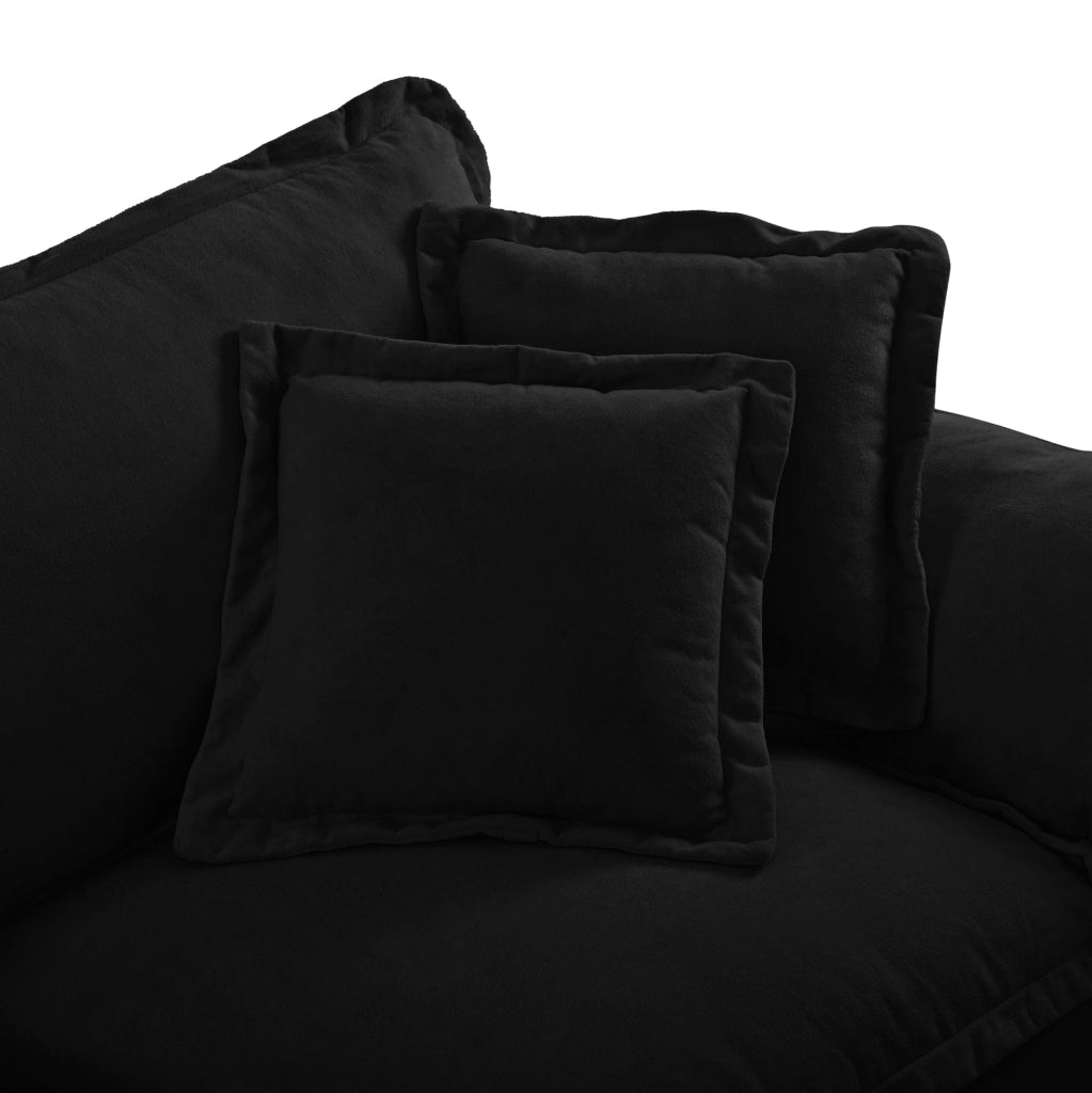 Divano modulare angolare Cloud in Chenille nero con ottomano mobile e 2 cuscini