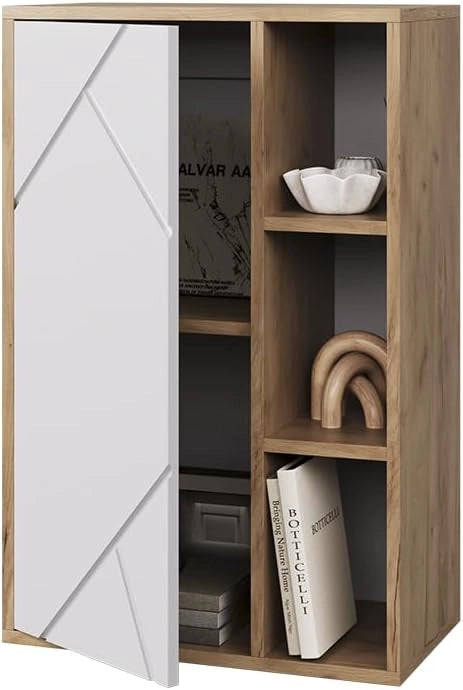 Libreria da parete Berno, Quercia dorata/bianco, 50.1 x 78.4 cm con 3 scomparti aperti