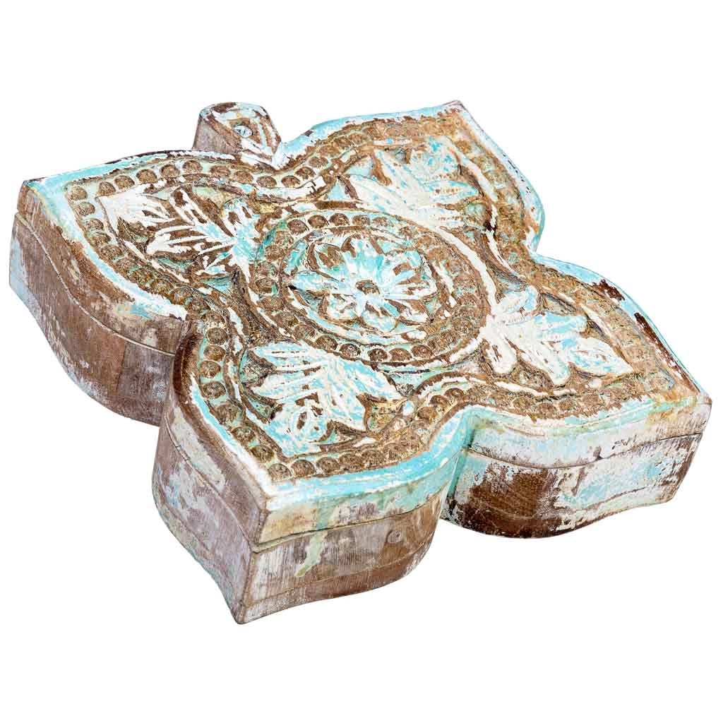Scatola in legno con finitura artigianale blu anticato 18,5x20x5h cm