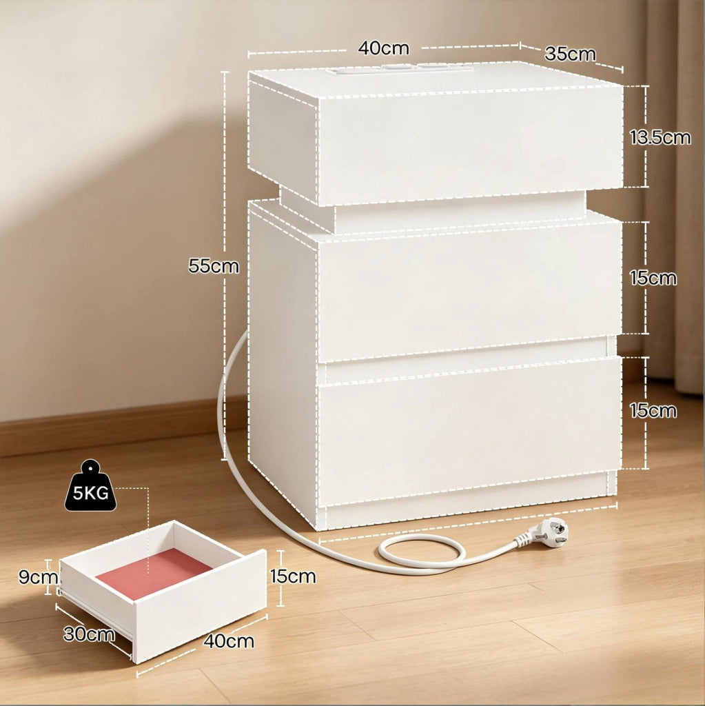 Comodino con luce a LED e prese integrate, set da 2