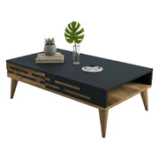 Tavolino da salotto Mansuk, Tavolo basso da caffè, Portariviste per divano, Ripiano da soggiorno, 105x35h60 cm, Noce e Antracite