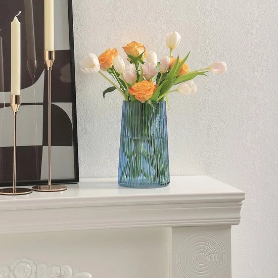 Vaso a specchio per fiori blu in vetro, vaso a rilievo per fiori, vasi per bouquet, vasi moderni in vetro per soggiorno, camera da letto, tavolo da pranzo, ufficio, mensola, 20 cm