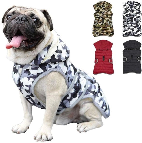 Impermeabile per cani - Giacca calda per cani - Cappuccio rimovibile - Riflettente - Resistente al freddo - Piumino morbido - Abbigliamento per cani