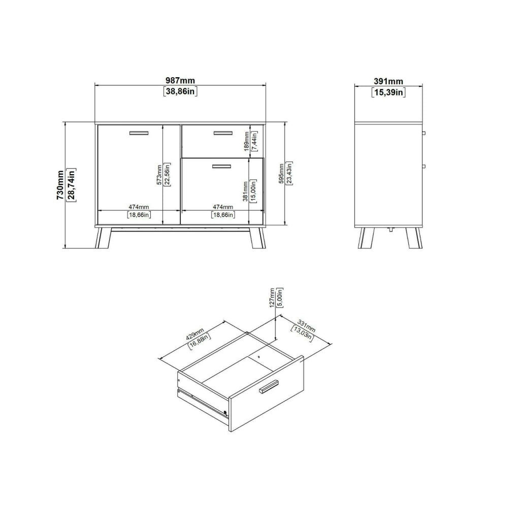 Credenza Tulo, Buffet da soggiorno, Madia da salotto, Dispensa da cucina, 99x39 h73 cm, Rovere e Bianco