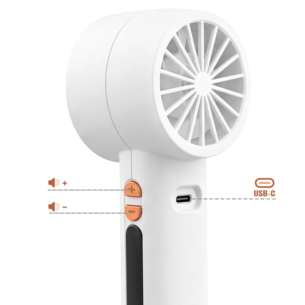 Ventilatore Portatile 100 Velocità Ricaricabile USB-C con Schermo LED / Cordino Bianco Apokin