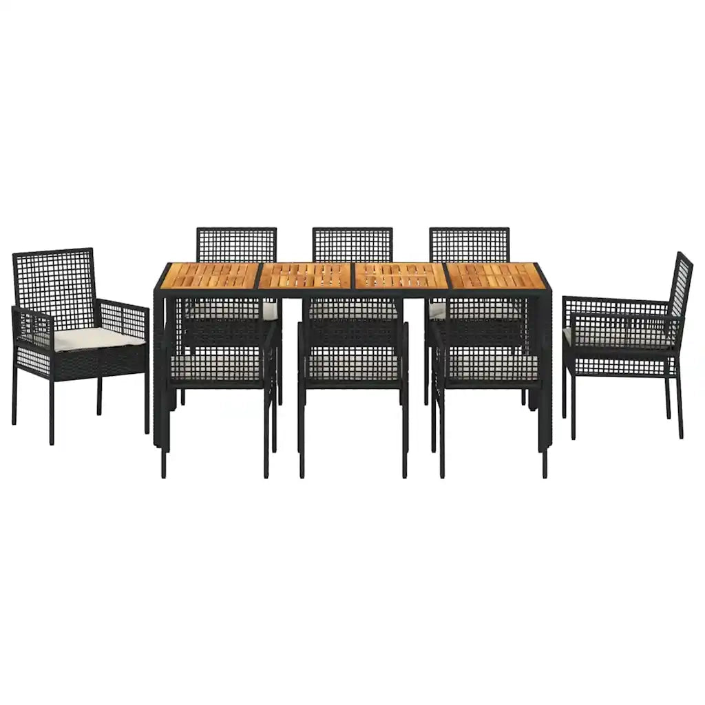 Set da Pranzo per Giardino 9 pcs Nero polyrattan 3334906