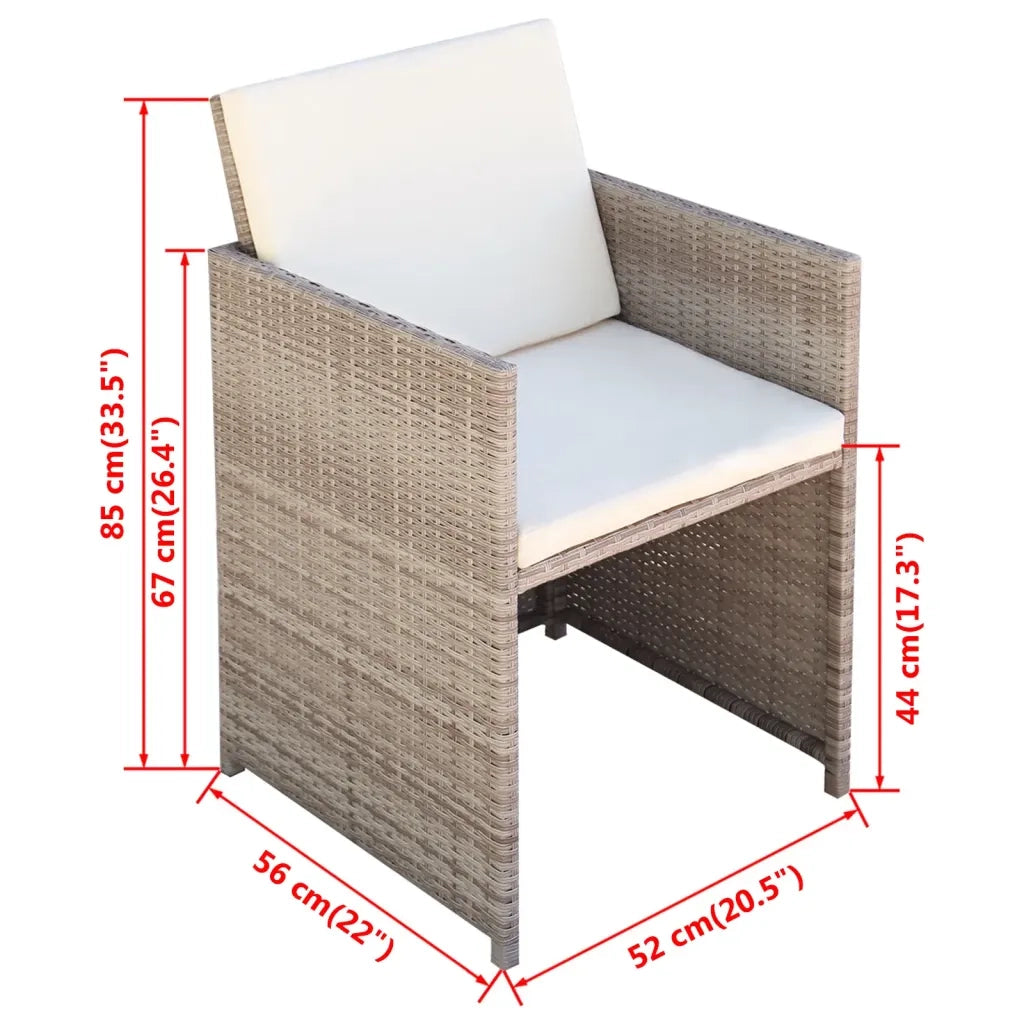 Set da Pranzo da Giardino 13 pz con Cuscini in Polyrattan Beige cod mxl 43688