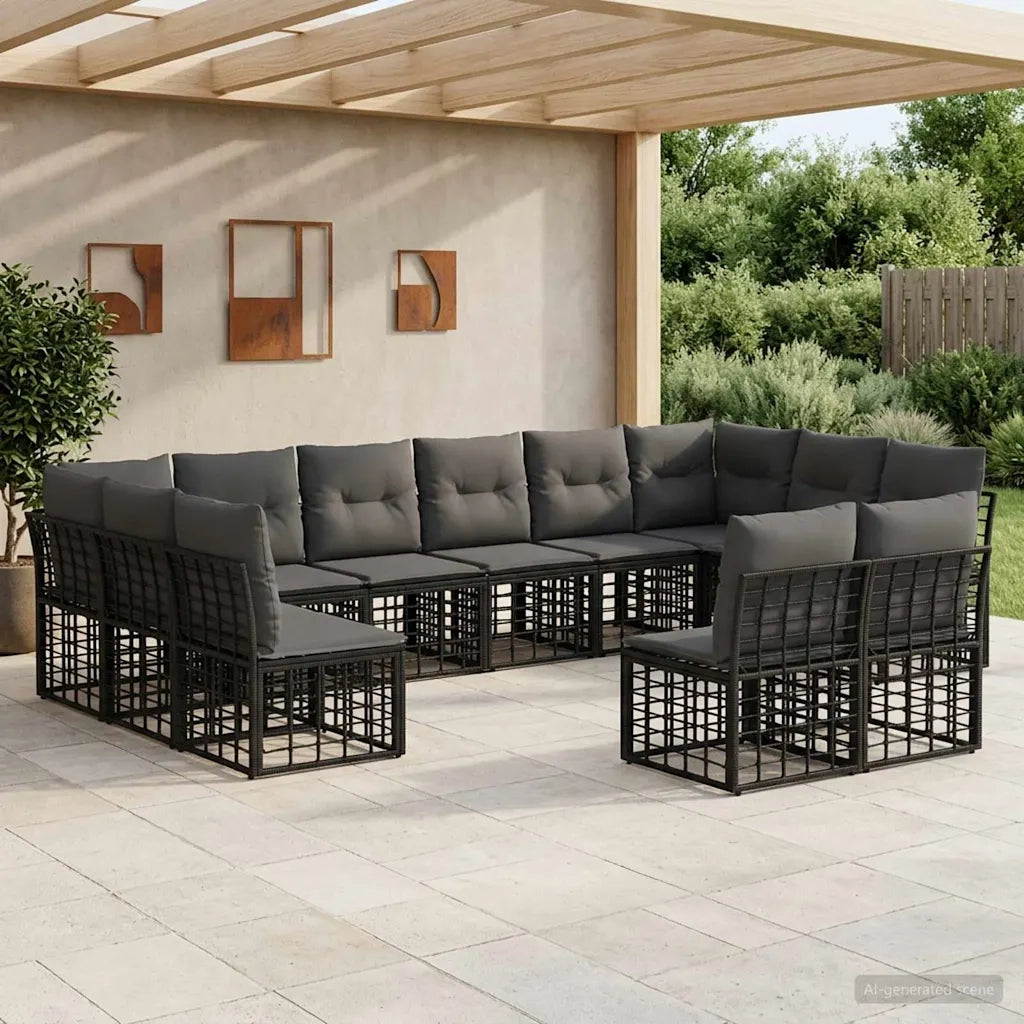 Set di divani da esterno Nero e Grigio scuro Poliestere