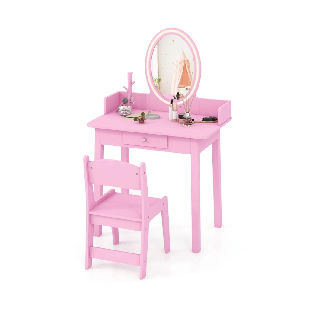 Set da toeletta per bambini con specchio illuminato 60 x 35 x 96 cm doppio uso comodo moderno MDF rosa 20_0011875