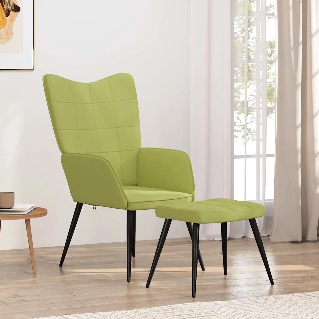 vidaXL Sedia Relax con Sgabello Verde in Tessuto