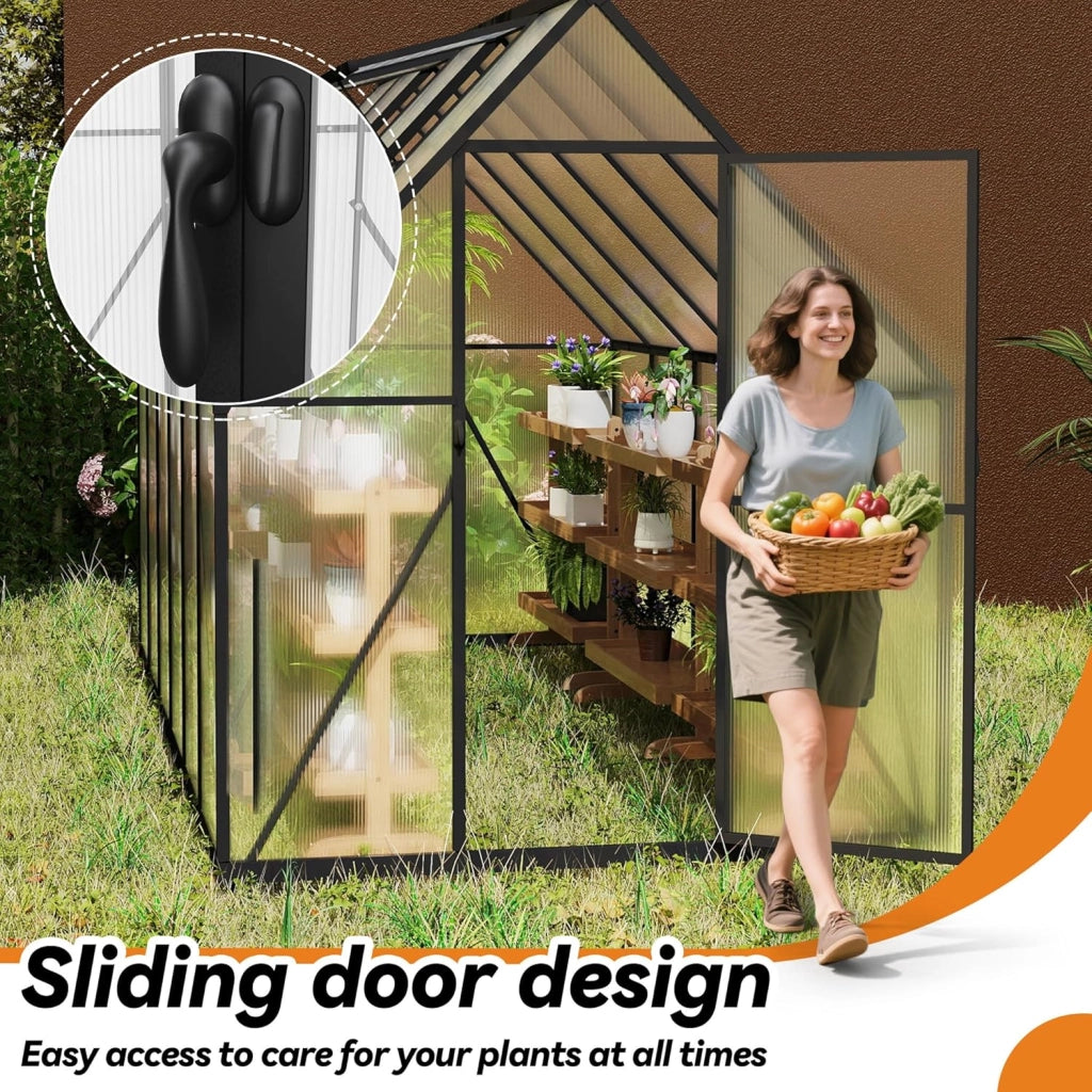 Serra da giardino in alluminio, con base da 6 cm e piastra in policarbonato da 4 mm, per pomodori, da giardino, resistente ai raggi UV, resistente alle intemperie, per il giardino, 340 x 180 x