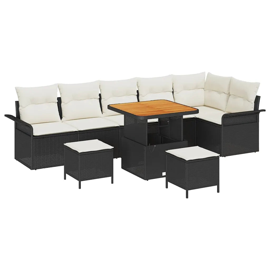 Set Divano da Giardino con cuscino 9 pcs Nero polyrattan 3362150