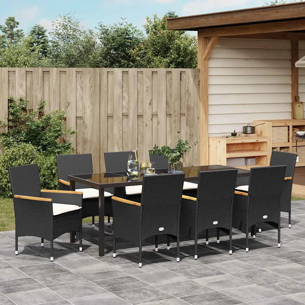 Set da Pranzo per Giardino con cuscino 9 pcs Nero polyrattan 3379848