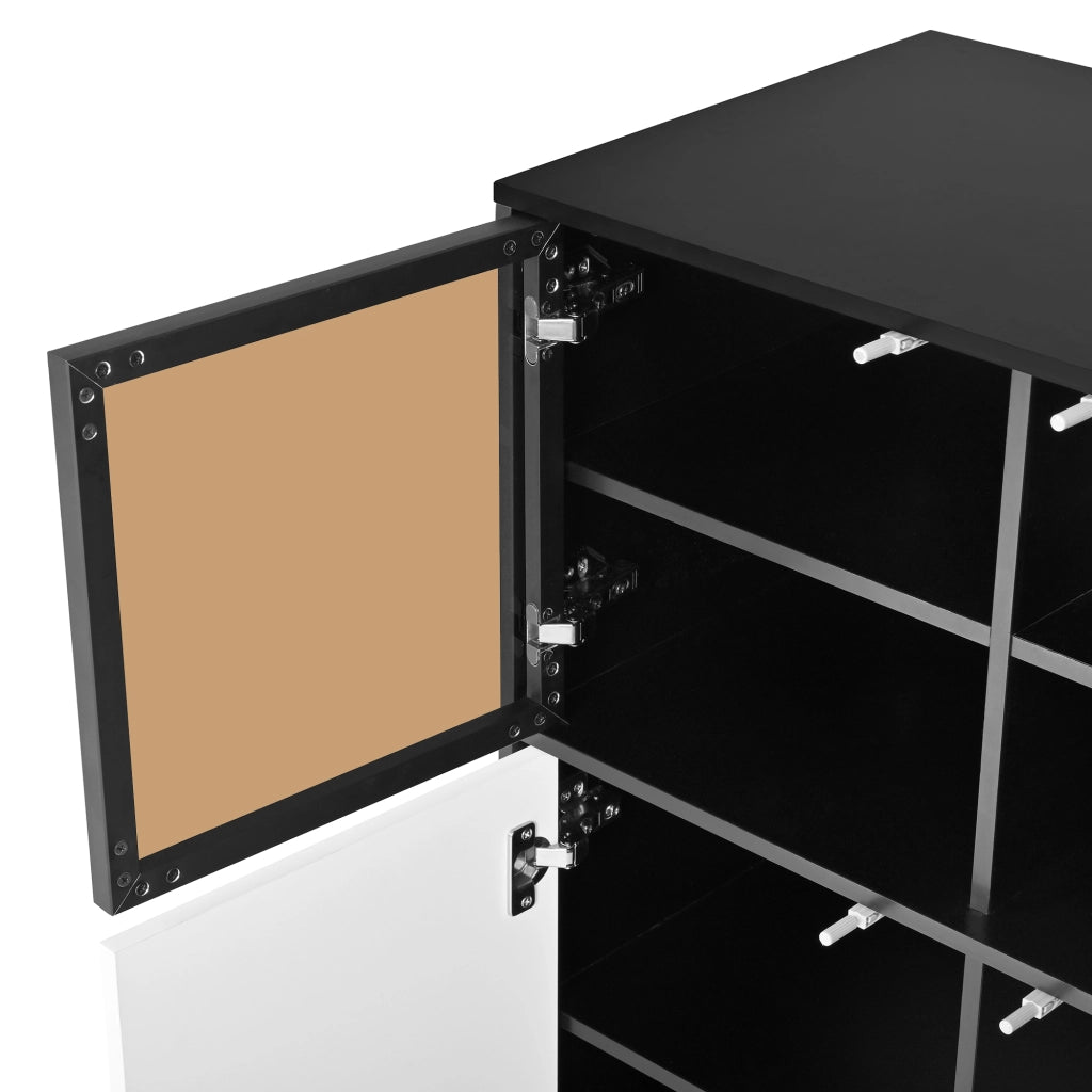 Credenza con 6 ante e 14 vani; illuminazione LED - per soggiorno - 100×40×105 cm - nero e bianco