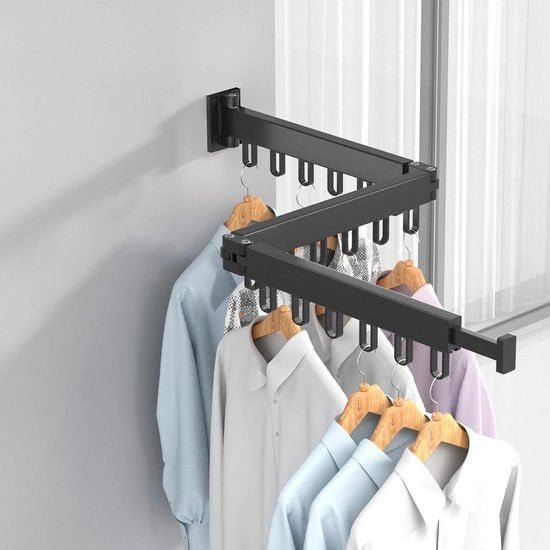 Asciugatrice a Parete Ripiegabile con Ganci Forti per Abbigliamento Racks per Spazio Indoor Outdoor per Balcone Bagno Camera da Letto (Nero 3-foglio)