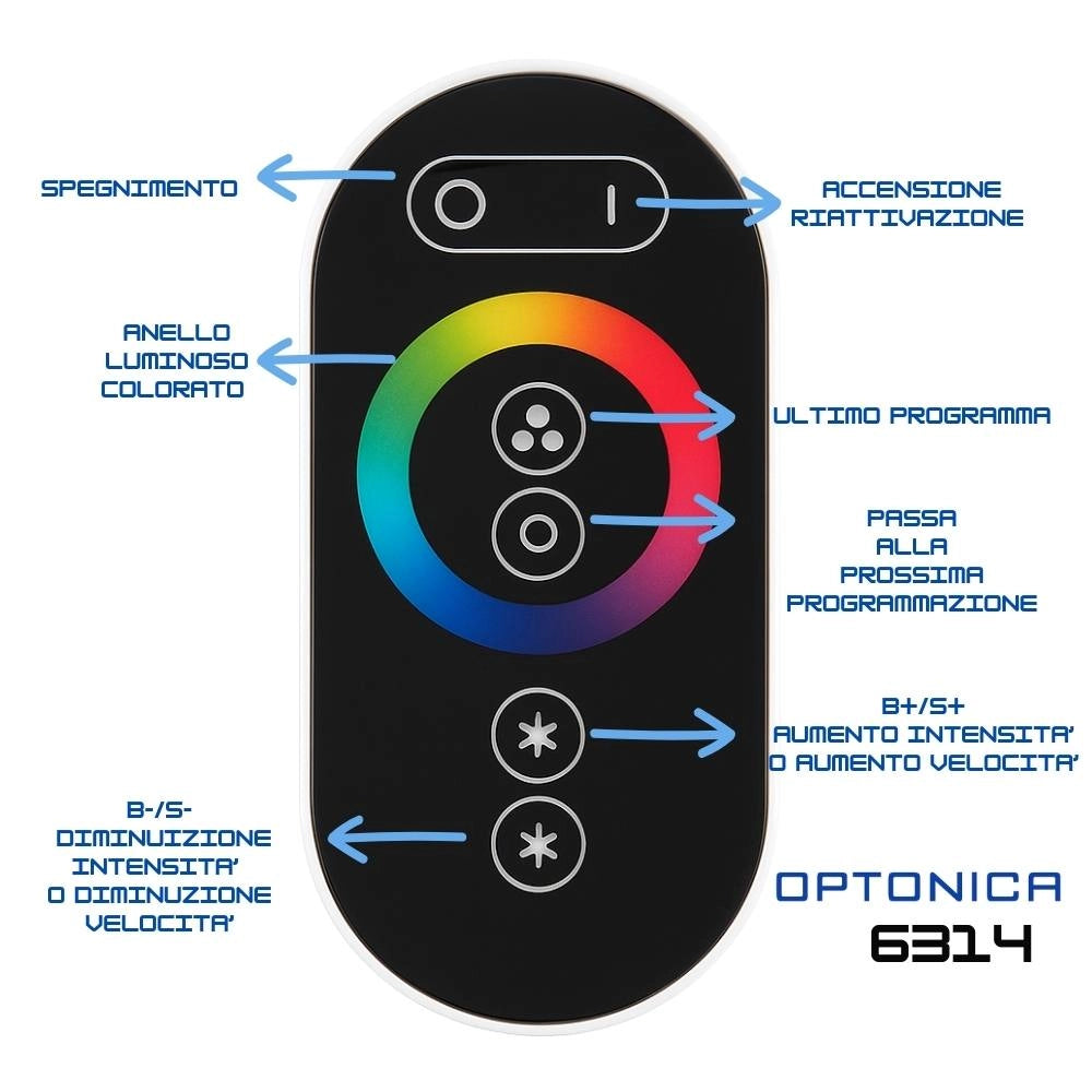 Optonica telecomando mini touch wireless per strisce led rgb *** colore nero, confezione 1