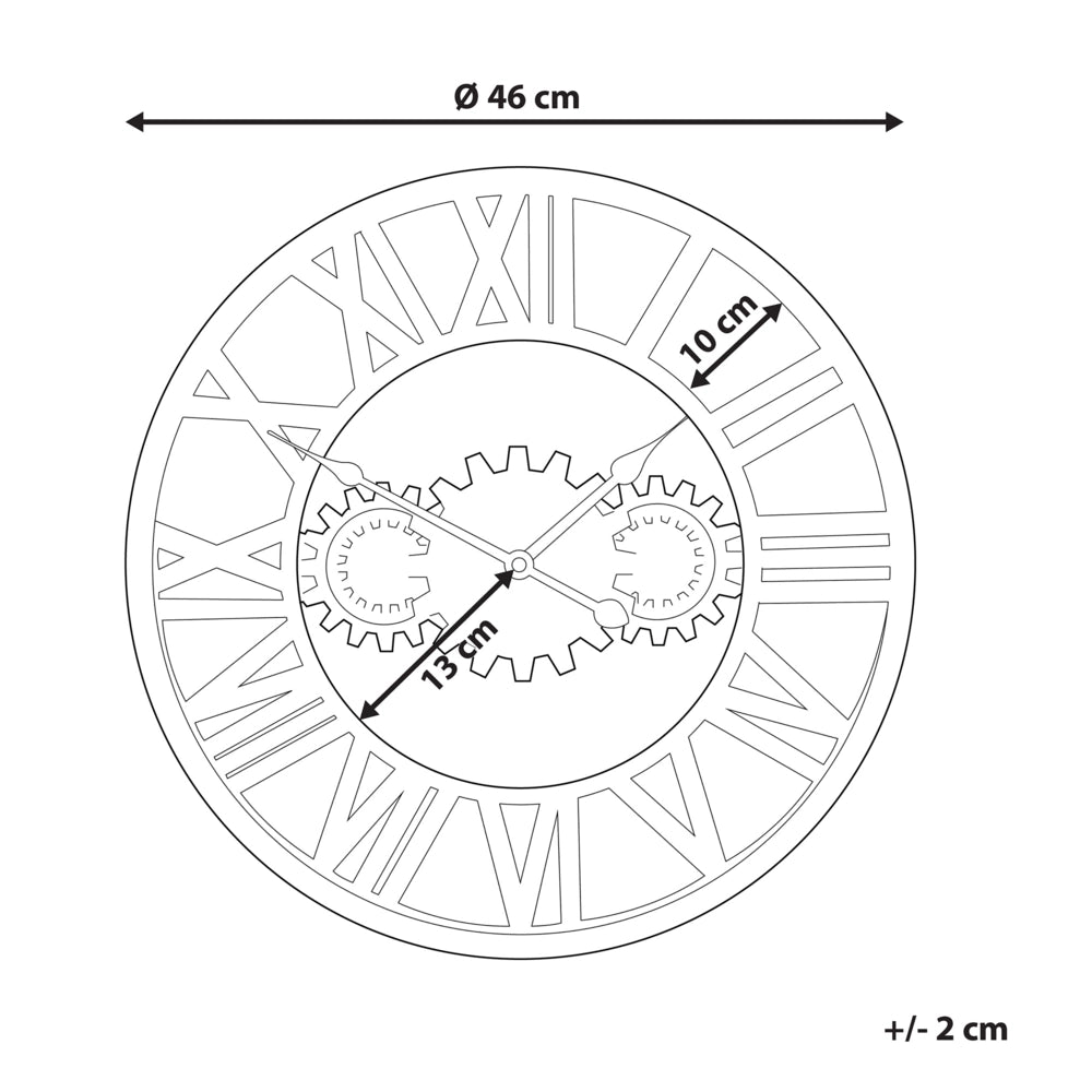 Orologio da Parete Argento Anticato Cornice in Ferro Design Industriale Ingranaggi Numeri Romani Rotondi 46 cm