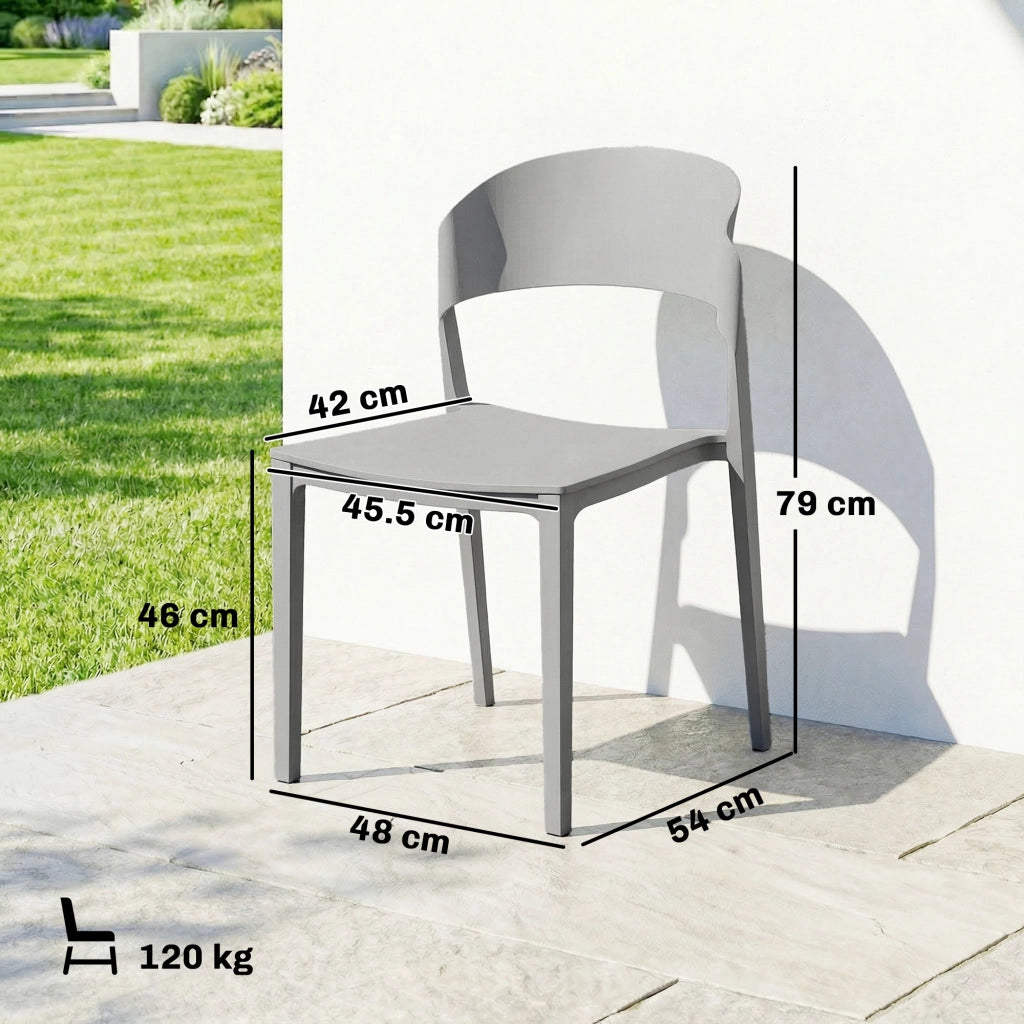 Set 4 Sedie da Giardino Impilabili Struttura in PP Grigio Chiaro