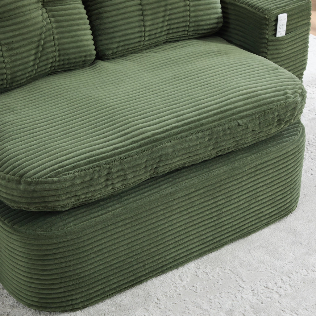 Poltrona letto 2 in 1 in corduroy, verde smeraldo, con 2 portabicchieri e schienale alto