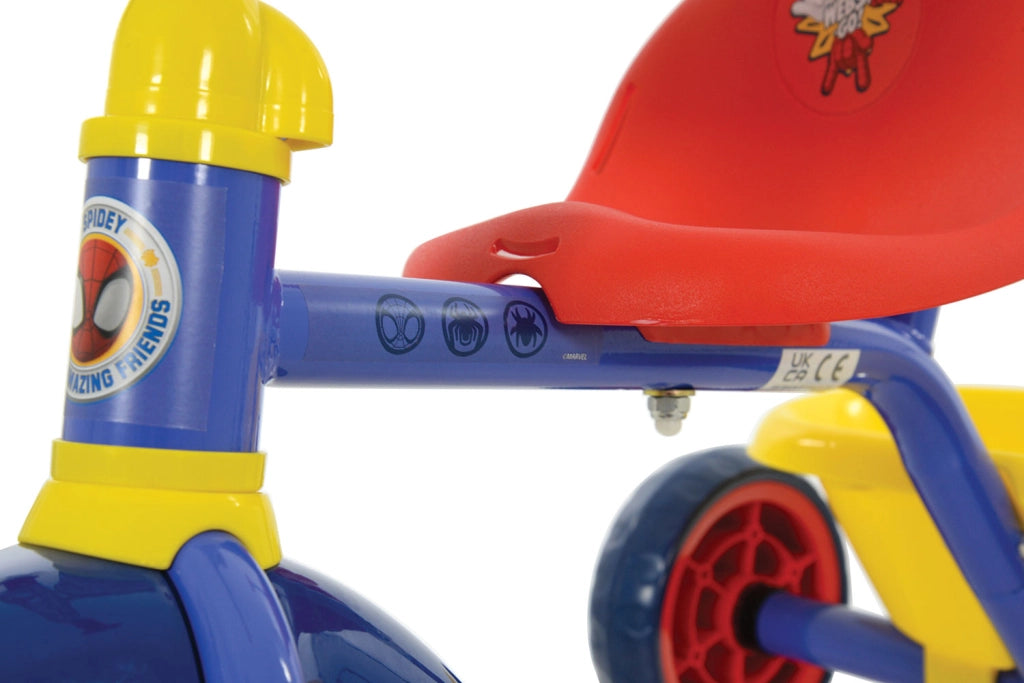 Triciclo a Pedali Primi Passi per Bambini con Maniglione Genitoriale Rimovibile e Vano Contenitore Marvel Spidey Blu
