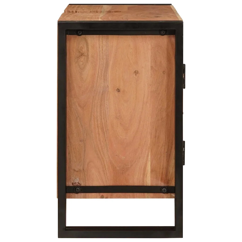 Mobile sottolavabo-Armadietto da bagno con porta Legno massello di acacia e ferro