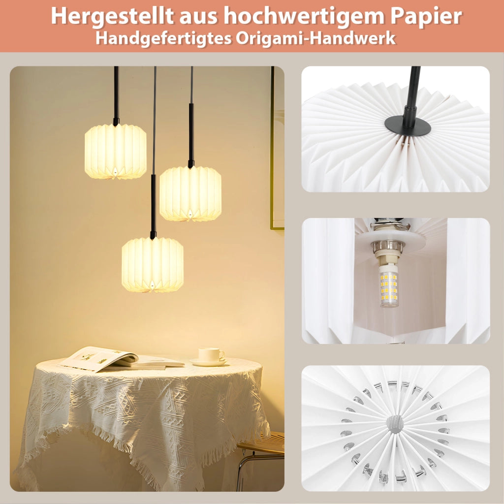 Lampada a Sospensione ZMH vintage a 3 luci ¨C Paralume in carta (senza lampadina)