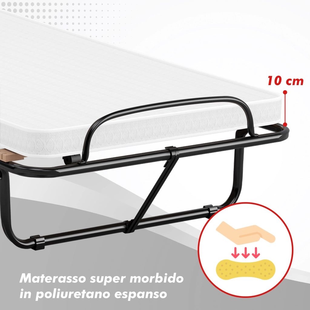 Brandina Pieghevole A Doghe Con Materasso Letto Ospiti Struttura Resistente Con Ruote Prodotto Italiano Branda Ortopedica Richiudibile 80x190 Cm Trasportabile In Omaggio Cuscino e Cover Protettiva