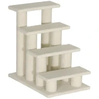 Scaletta per Cani e Gatti a 4 Gradini con Rivestimento in Peluche, Scala per Gatto e Animali Domestici Antiscivolo, Scalini per Cuccioli per Letto e Divano, 61x41x60cm Crema