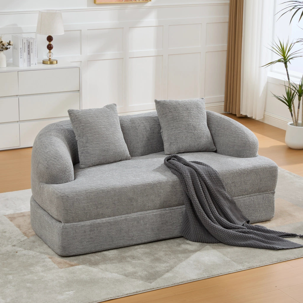 DIVANO LETTO 2 posti pieghevole 157x84x65 cm ciniglia grigio chiaro