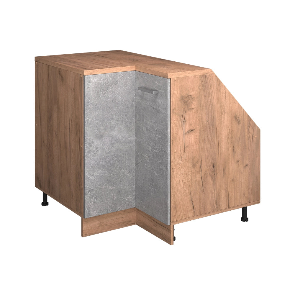 Mobile cucina angolare per sottotetto R-Line Calcestruzzo/Rovere dorato 75.6 cm con 1 porta, carcassa dell’armadio profondità 60 cm Vicco