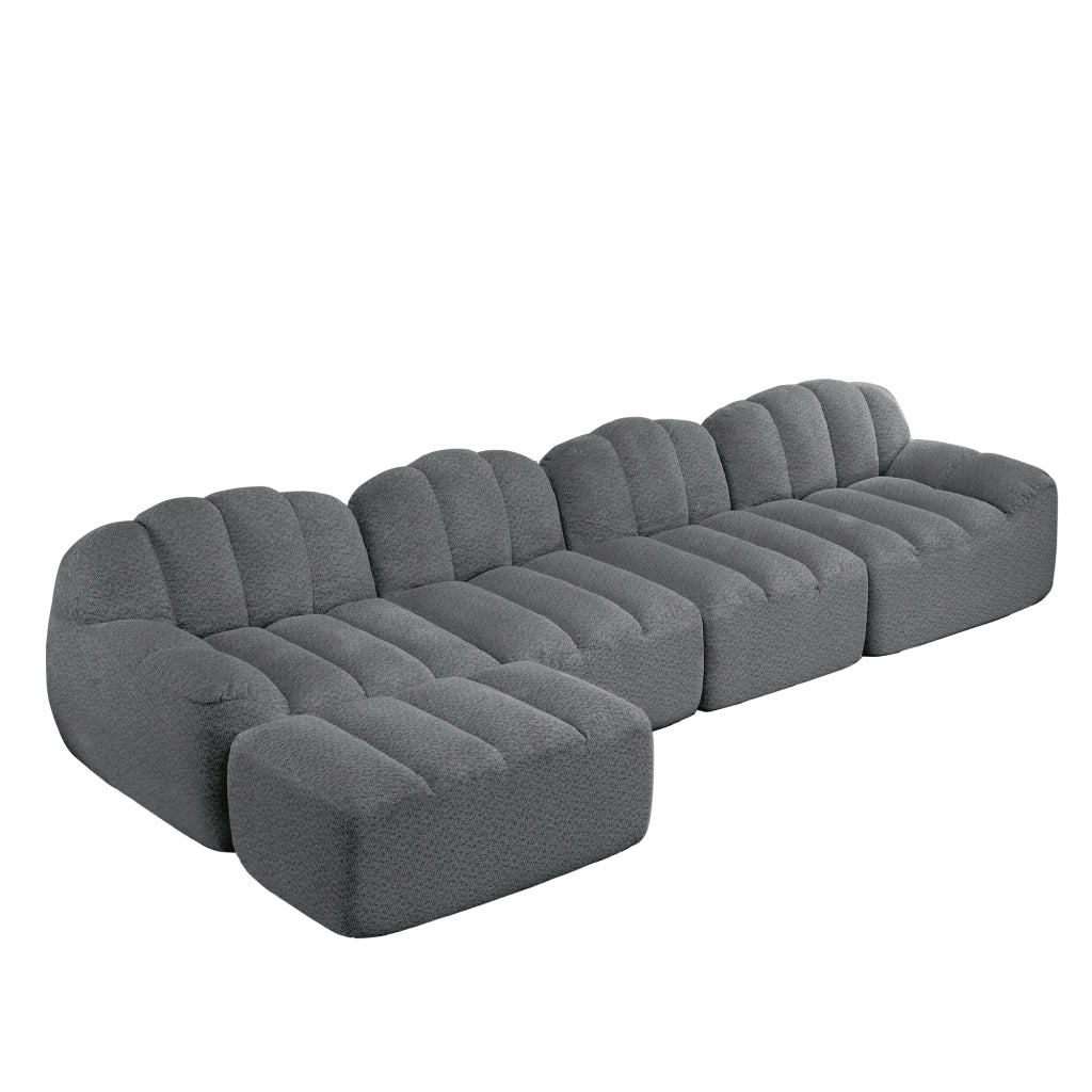 Divano Modulare 4 Posti con Ottoman ¨C MINIMAL ¨C Tessuto Morbido, Grigio
