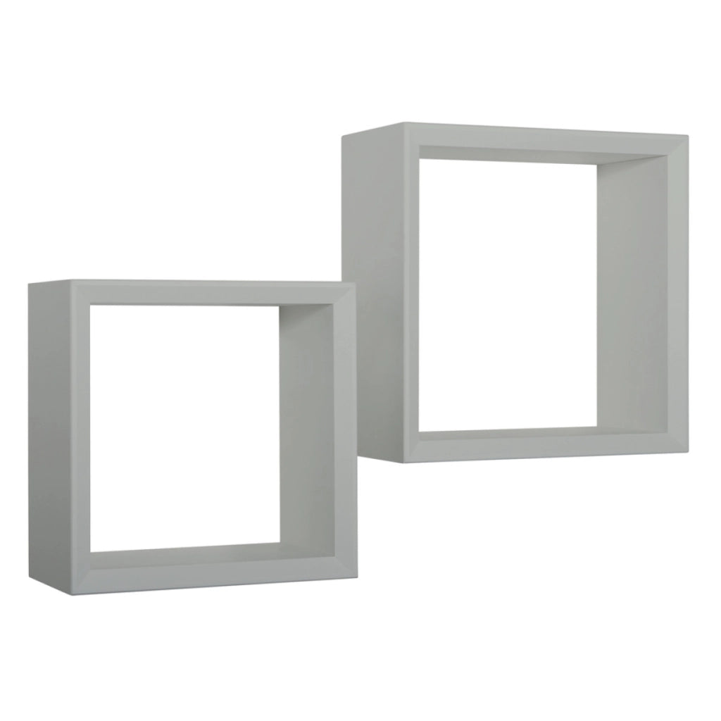 Set di 2 Mensole da Muro Modello GINEVRA, Cubi Arredo, Mensole Cubo, Cubi da Parete, Cubi Portaoggetti. Misure 35x35 p15.5 cm, e 30x30 p15.5 cm. Finitura GRIGIO SASSO - MADE IN ITALY